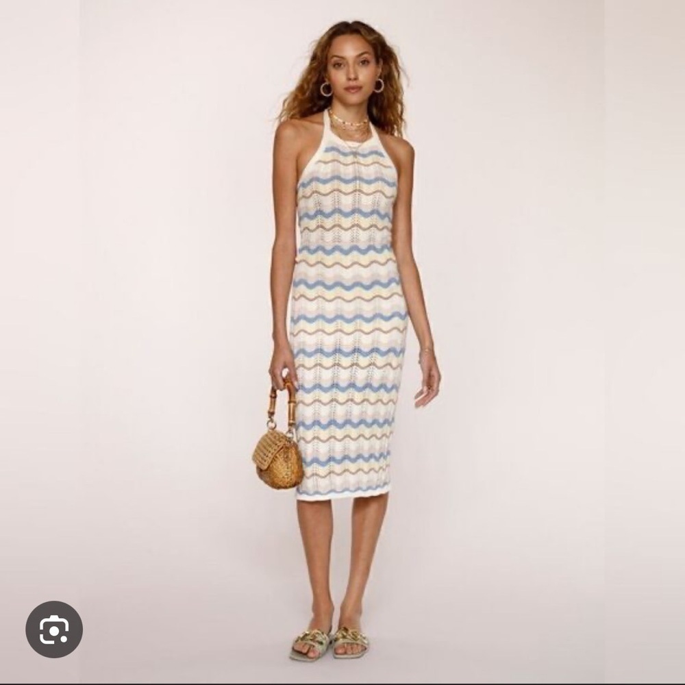Heartloom Chevron Midi Dress in Cream and Blue